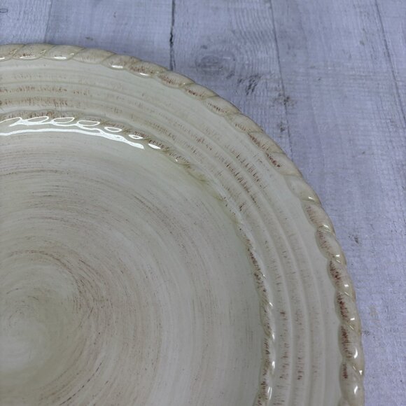 Roscher & Co BELLINI CREAM Embossed Rope Ring Earthenware  Dinner Plates Set 4 - Picture 13 of 16